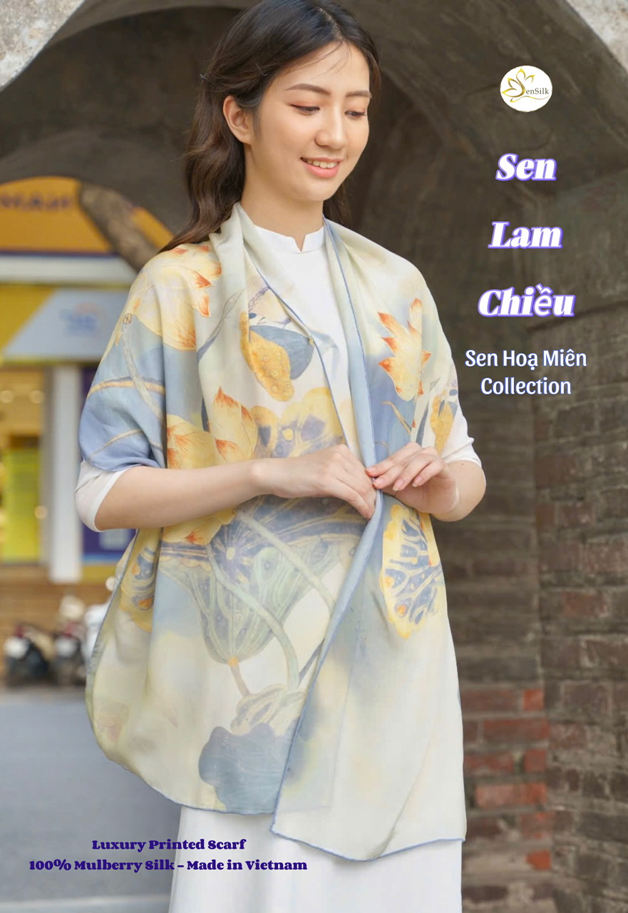 Khăn Lụa Cao Cấp iN Sen Lam Chiều - Quà Tặng Việt Nam - 100% Tơ Tằm Việt Nam SenSilk