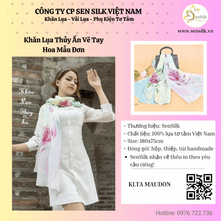 🌸  Nét duyên thầm trong khăn lụa vẽ tay hoa mẫu đơn