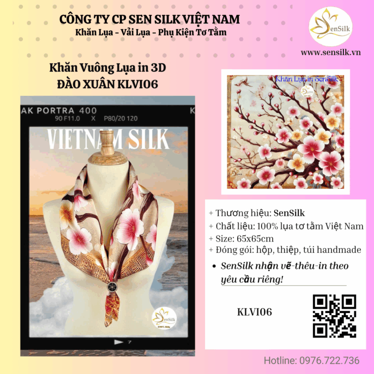 ✨ Khăn lụa in vuông – Sắc Xuân Đào ✨