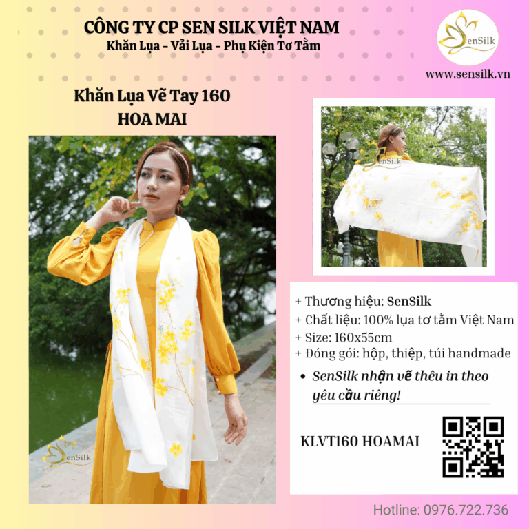 ✨ Khăn lụa vẽ tay Hoa Mai – Món quà may mắn tặng phụ nữ Việt 20/10 ✨