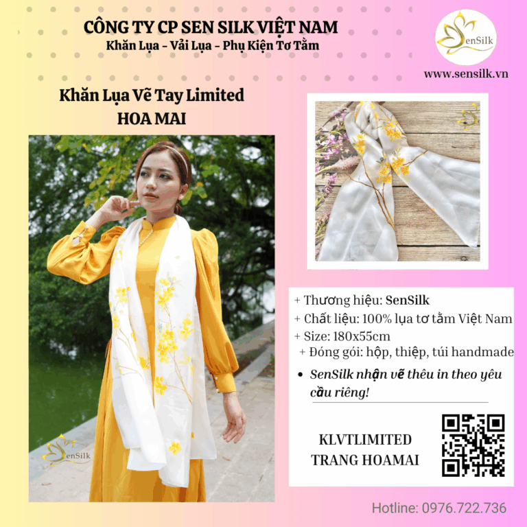 ✨ Khăn Lụa Vẽ Tay Hoa Mai – Vẻ Đẹp Của Niềm Tin Và May Mắn ✨