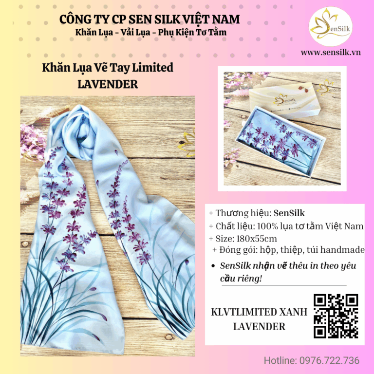 💜 KHĂN LỤA VẼ TAY LIMITED HOA LAVENDER – HƯƠNG TÌNH THANH THOÁT, QUÀ TẶNG CỦA BÌNH YÊN