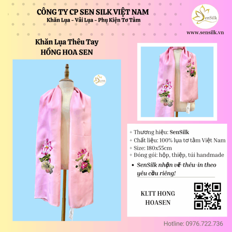 🌸 Khăn Lụa Thêu Tay Hoa Sen – Lời Tri Ân Tinh Khiết