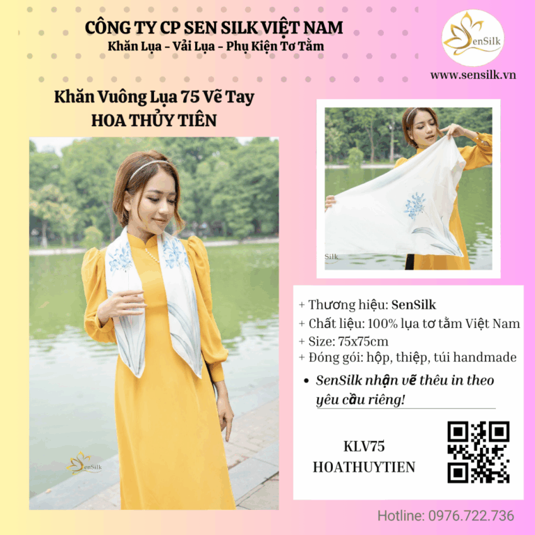 🌼QUÀ TẶNG 20/11 ĐẲNG CẤP: KHĂN LỤA 75CM HOA THỦY TIÊN SENSILK