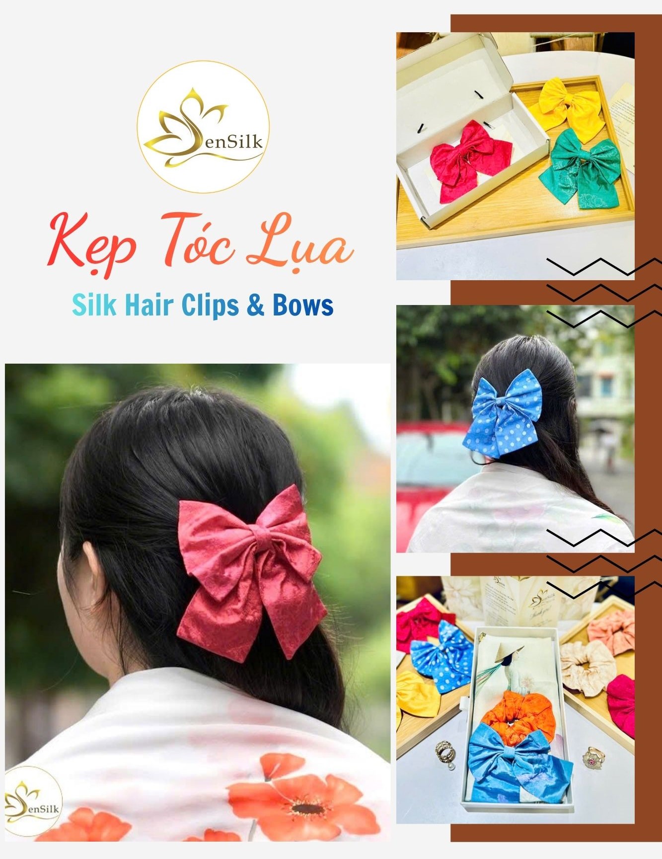 Người mẫu kẹp tóc lụa tơ tằm SenSilk