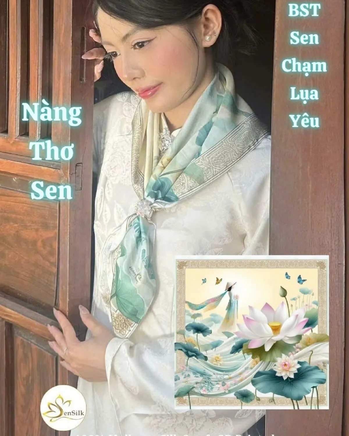 Khăn lụa in Nàng Thơ Sen SenSilk lấy cảm hứng từ hoa sen Việt