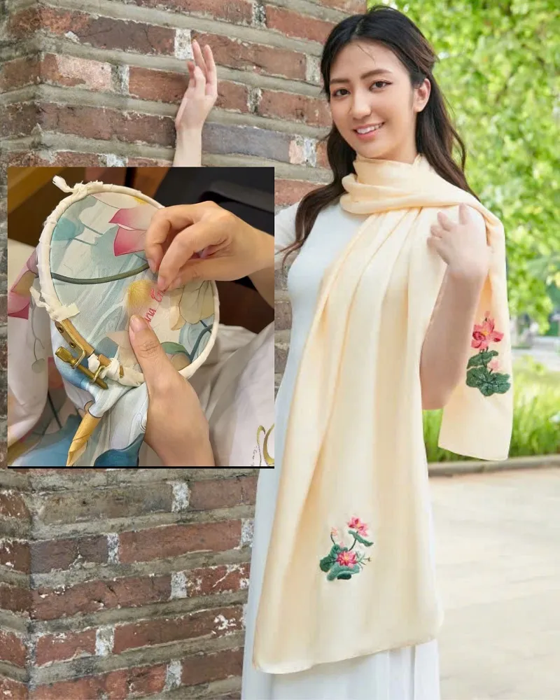 Khăn lụa thêu tay thủ công cao cấp SenSilk – quà tặng sang trọng
