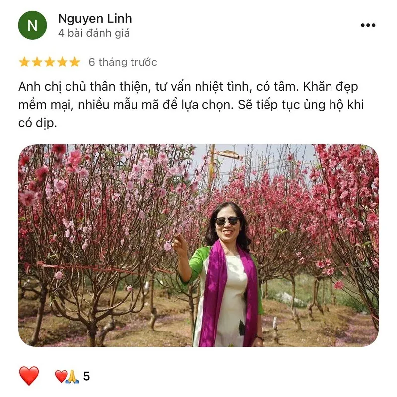 Đánh giá 5 sao của khách hàng Nguyễn Linh về khăn lụa tơ tằm SenSilk trên Google Maps