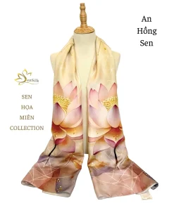 Khăn choàng lụa tơ tằm hoa sen An Hồng Sen SenSilk