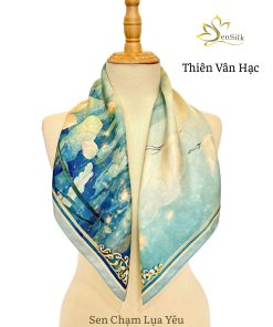 Khăn lụa tơ tằm SenSilk Thiên Vân Hạc thiết kế sen và hạc nghệ thuật