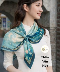 Khăn lụa tơ tằm in kỹ thuật số Thiên Vân Hạc SenSilk 65x65cm printed silk scarf