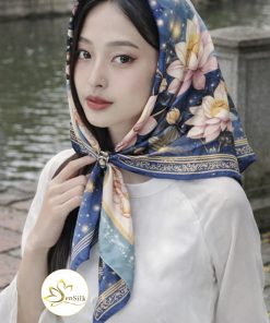Khăn lụa tơ tằm hoa sen Sen Lạc Việt SenSilk
