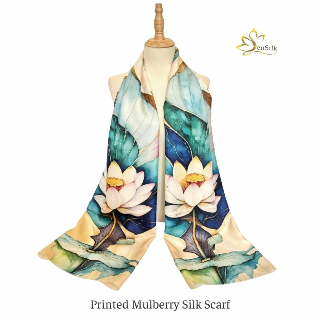 Khăn lụa tơ tằm in 3D SenSilk với họa tiết thiết kế nghệ thuật