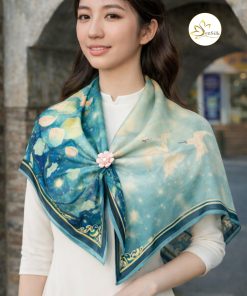 Khăn lụa tơ tằm Thiên Vân Hạc SenSilk khăn vuông thời trang 65x65cm