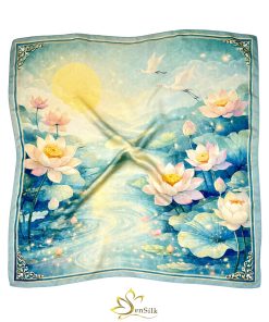 Printed silk scarf Thiên Vân Hạc SenSilk 65x65cm