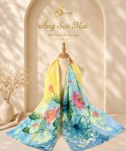 Khăn lụa hoa sen cao cấp Áng Sen Mai thuộc bộ sưu tập Thủy Ấn Kỷ Lụa