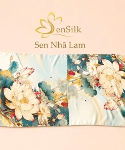 Toàn cảnh họa tiết hoa sen nghệ thuật trên khăn lụa tơ tằm in 3D Sen Nhã Lam