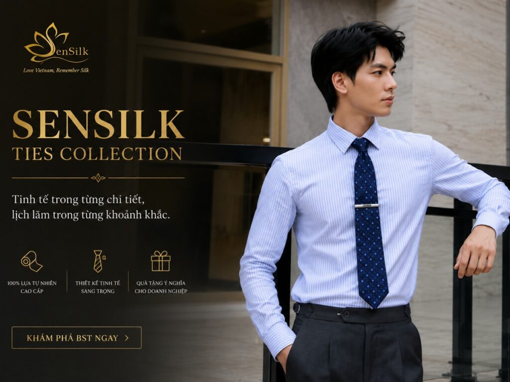 Doanh nhân sử dụng cà vạt lụa cao cấp SenSilk, phong cách lịch lãm theo tinh thần Quiet Luxury.