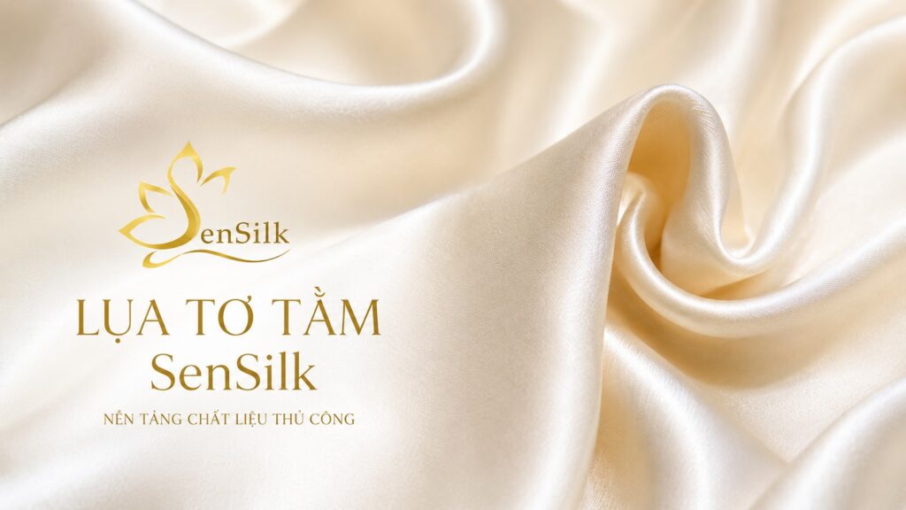 Lụa tơ tằm tự nhiên SenSilk với bề mặt mềm mại và độ bóng đặc trưng, nền tảng chất liệu cho các kỹ nghệ thủ công cao cấp.