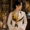 Khăn lụa Mai Vũ họa tiết hoa mai và chim én quàng cổ thanh lịch