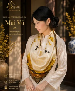 Người mẫu quàng khăn lụa vuông Mai Vũ 65x65cm in 3D