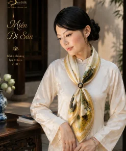 Người mẫu quàng Khăn lụa tơ tằm Miền Di Sản in 3D cao cấp