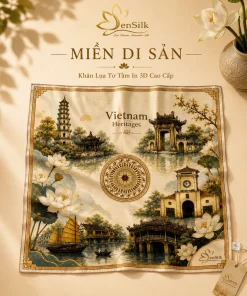 Khăn lụa tơ tằm Miền Di Sản với họa tiết kiến trúc và di sản Việt Nam