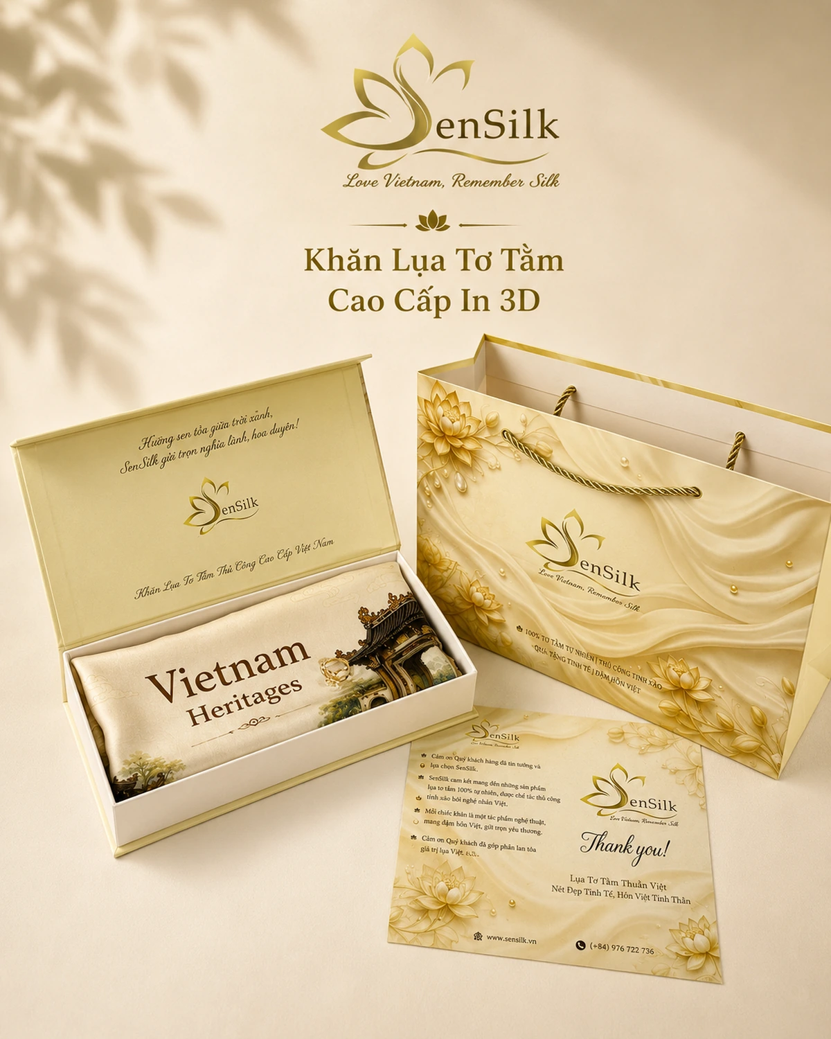 Hộp quà khăn lụa tơ tằm Miền Di Sản SenSilk cao cấp