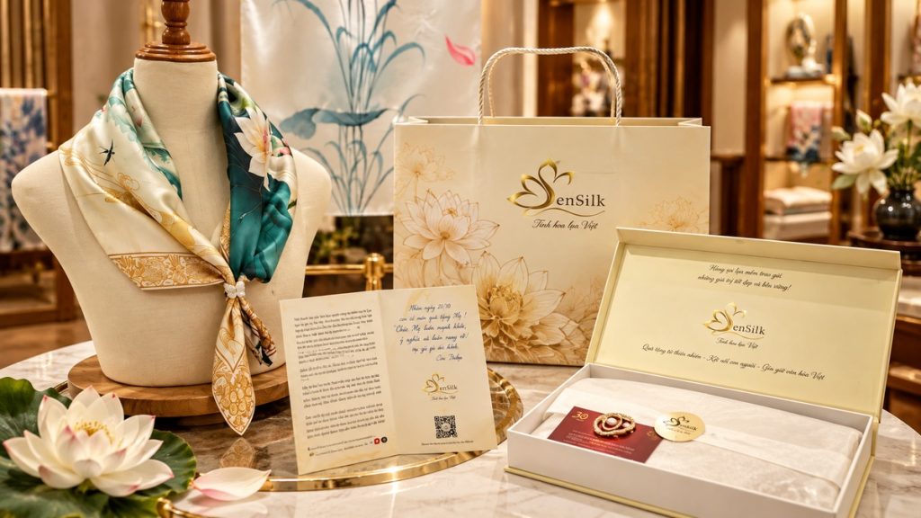 Quà tặng đối tác thiết kế riêng từ khăn lụa thủ công SenSilk