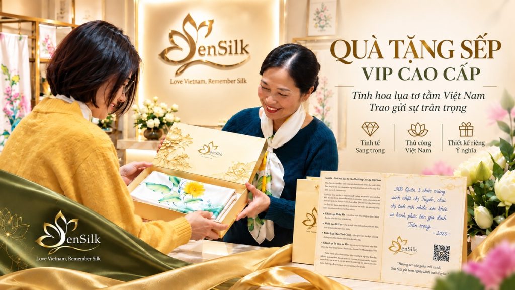 Quà tặng sếp cao cấp từ khăn lụa tơ tằm thủ công Việt Nam SenSilk