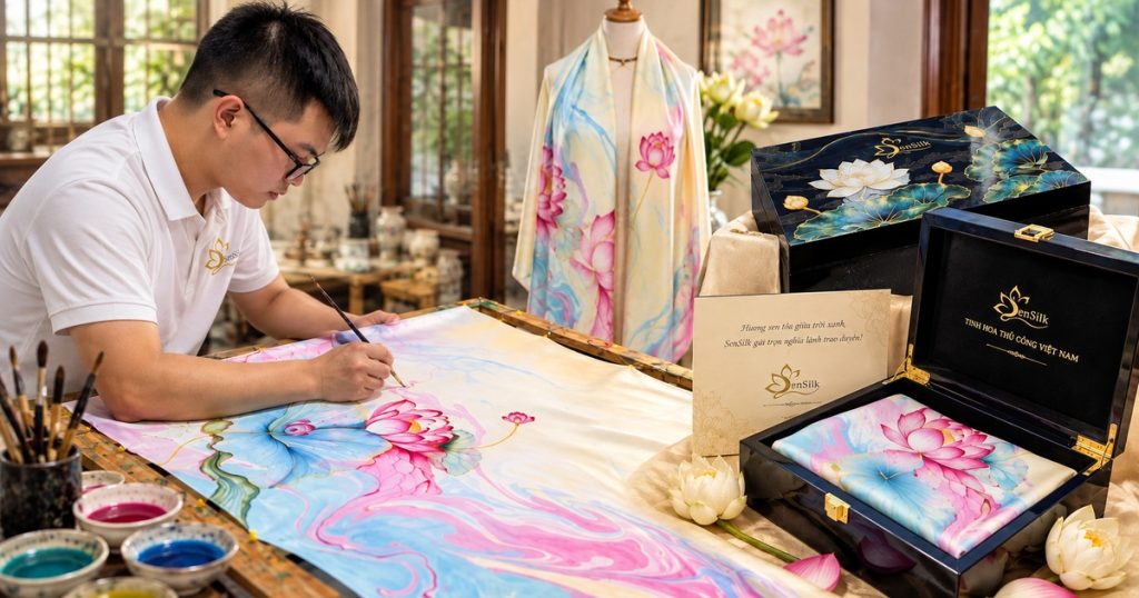 Quà tặng sếp từ khăn lụa tơ tằm thủ công Việt Nam SenSilk