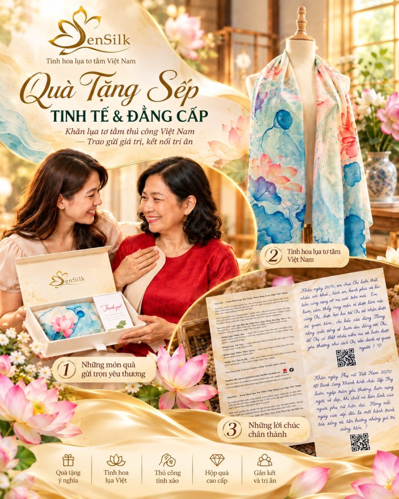 Quà tặng sếp tinh tế từ khăn lụa tơ tằm thủ công Việt Nam SenSilk